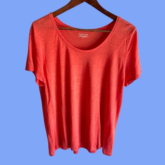 Eileen Fisher micromodal coral scoop neck lightweight tee large - Picture 2 of 8